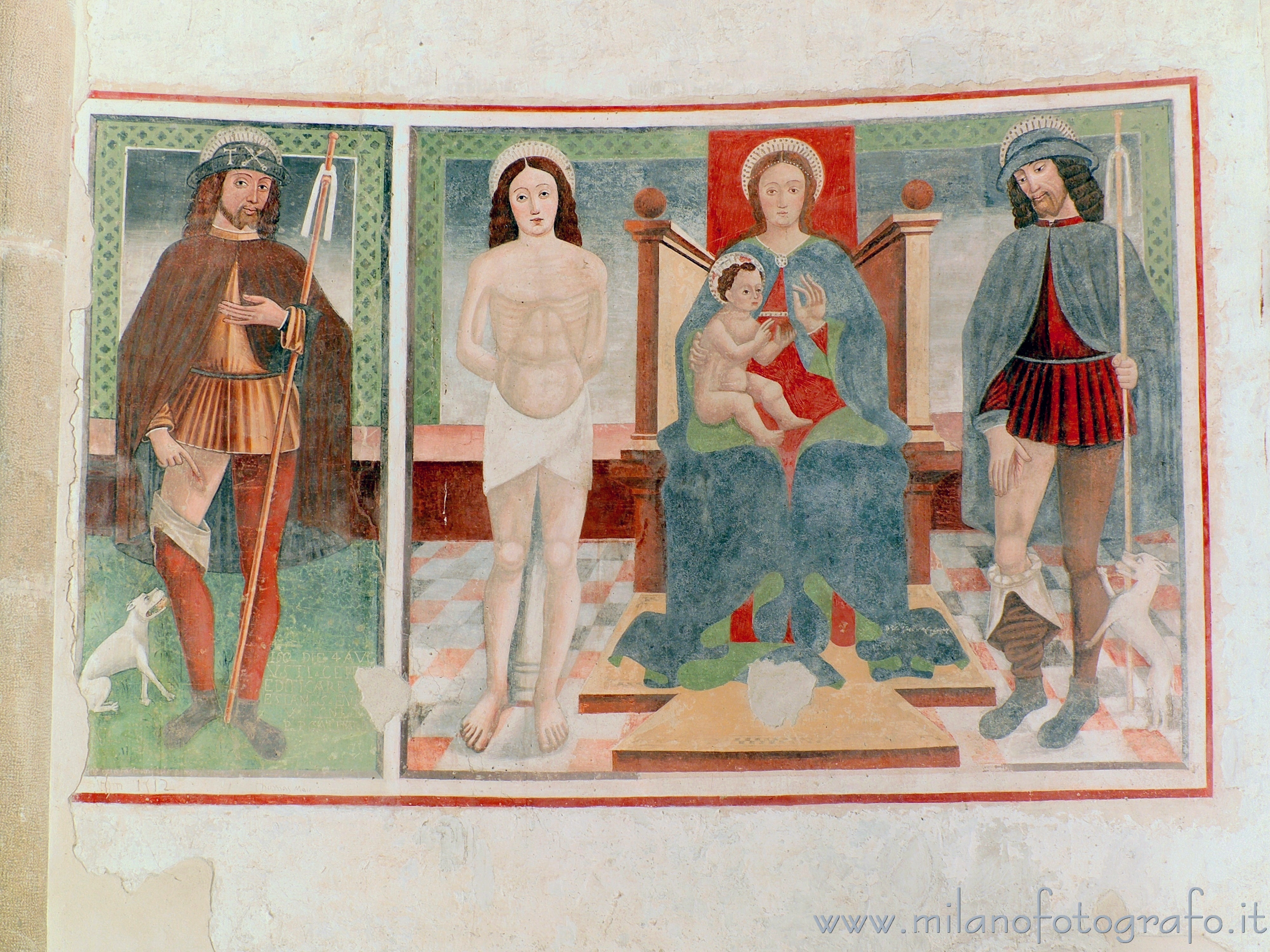 Oggiono (Lecco, Italy) - Saints Rocco and Sebastiano and Madonna enthroned in the Baptistery of San Giovanni